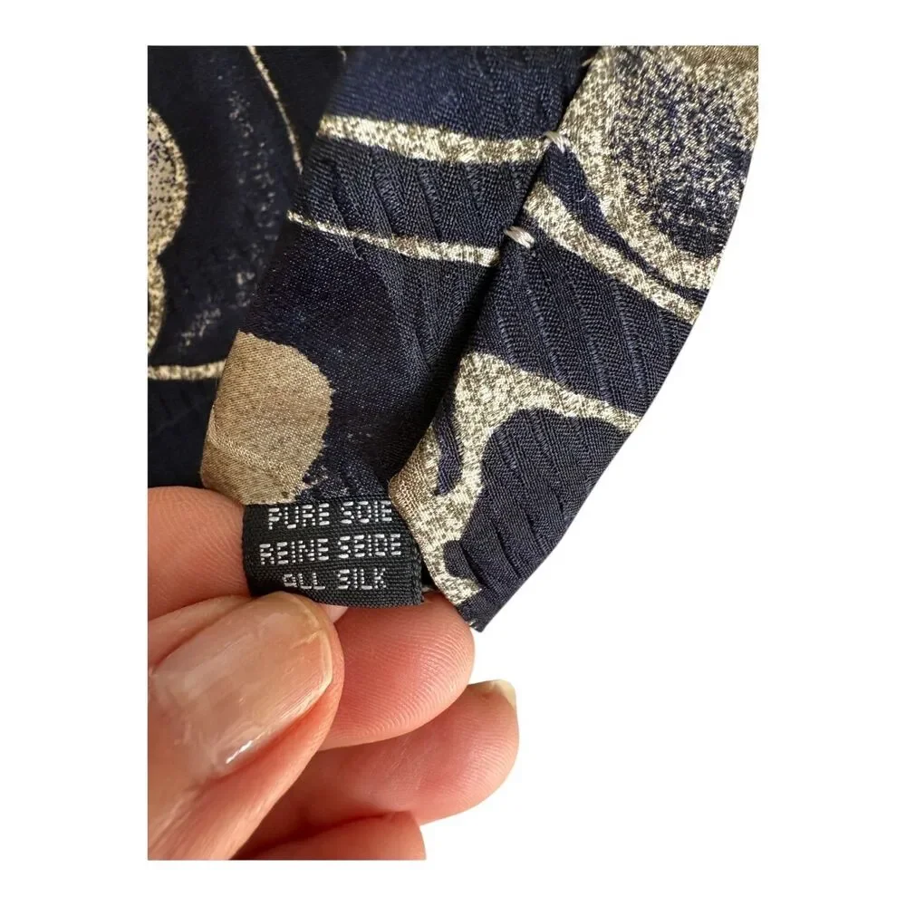 Stefano Enrici Navy and Tan Paisley Silk Jacquard Tie (Handmade in‎ Italy)